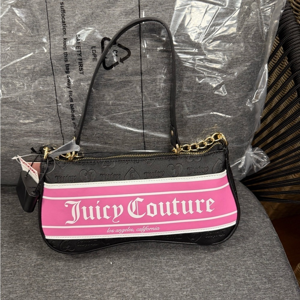 Juicy Couture Pink and Black Shoulder Bag with Gold Chain - Picture 2 of 3